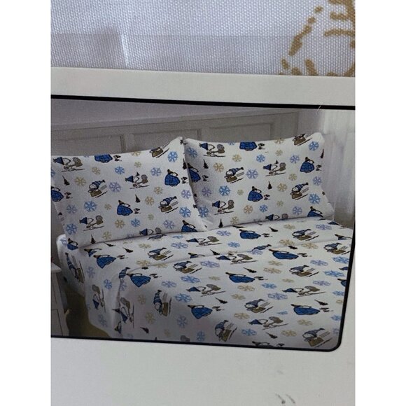 Peanuts Snoopy Puffy Coat FULL SIZE Sheet Set Christmas Puffer Jacket White Blue - Picture 10 of 13
